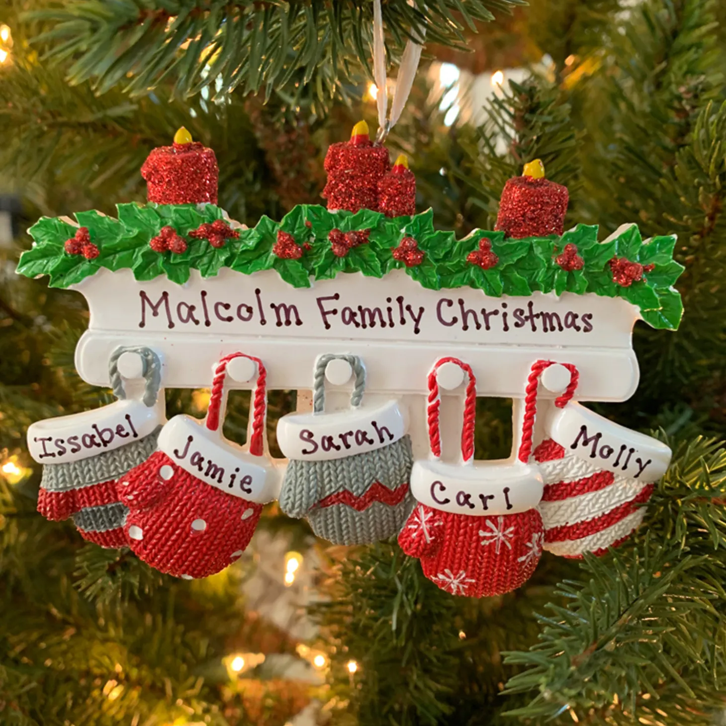 Family Personalized Christmas Ornament With 5 Mittens