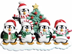 Family Personalized Christmas Ornament With 5 Penguins