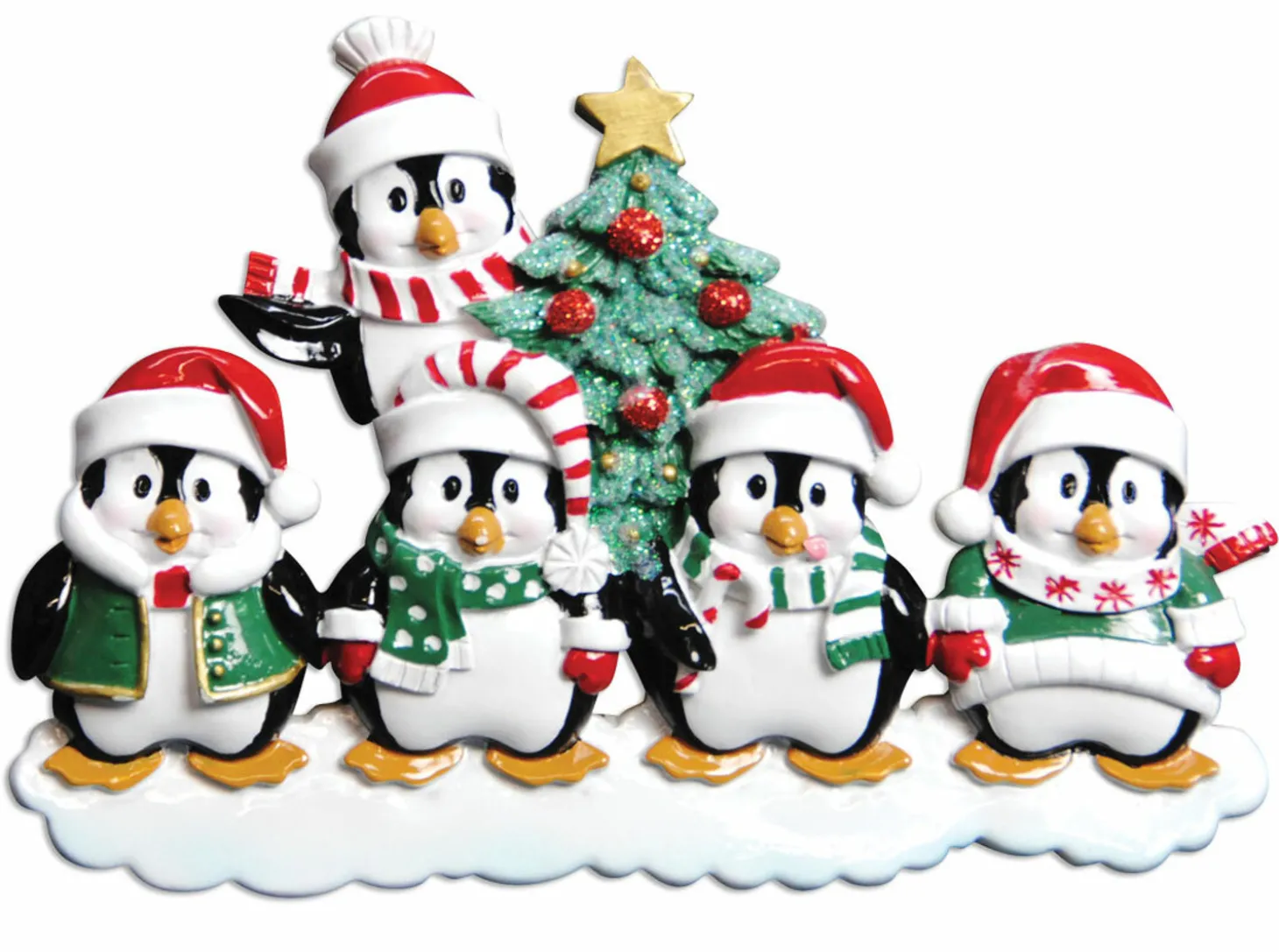 Family Personalized Christmas Ornament With 5 Penguins
