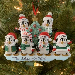 Family Personalized Christmas Ornament With 6 Penguins