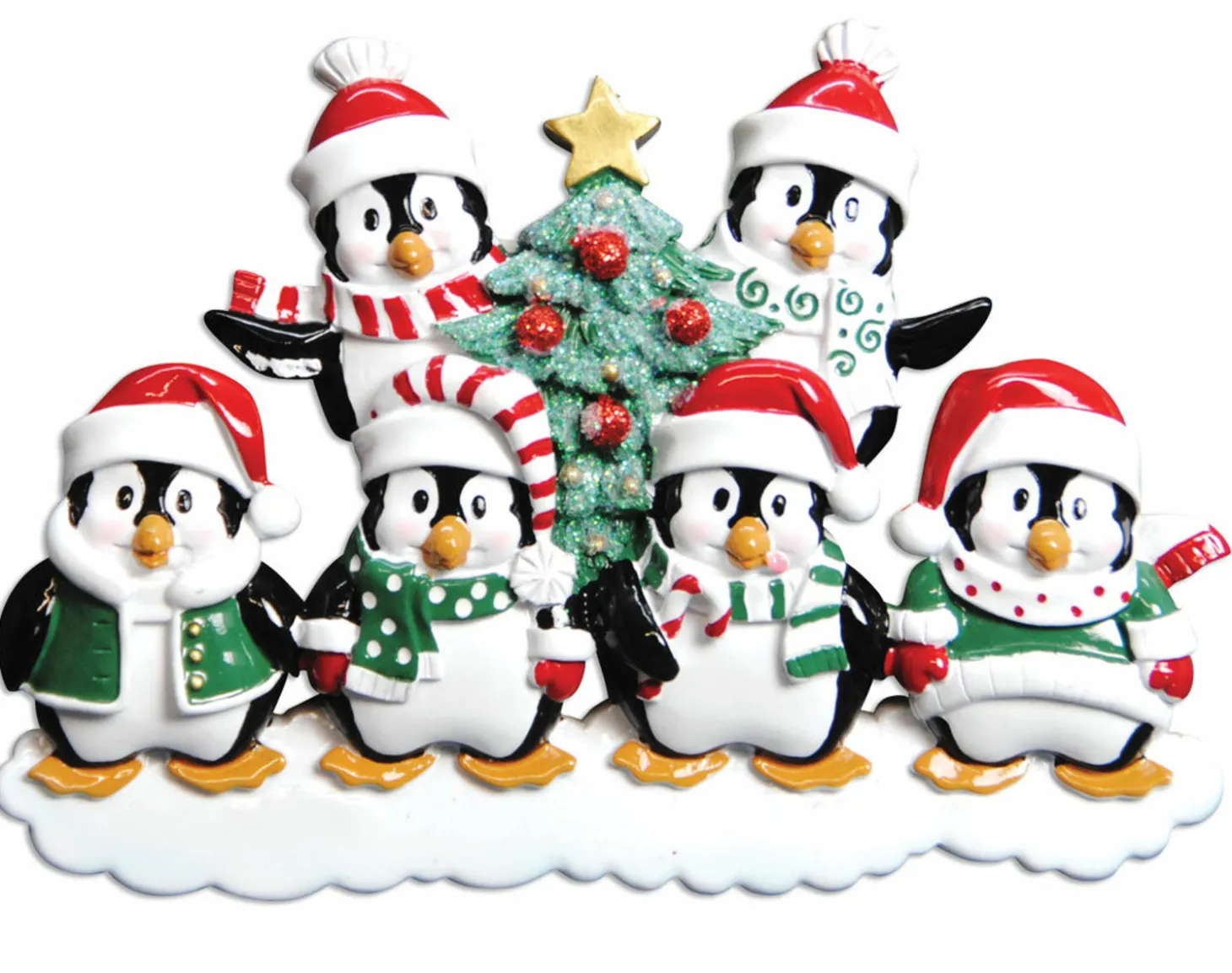 Family Personalized Christmas Ornament With 6 Penguins