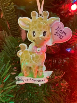 Giraffe Pink Balloon Personalized Christmas Ornament OR2236-F