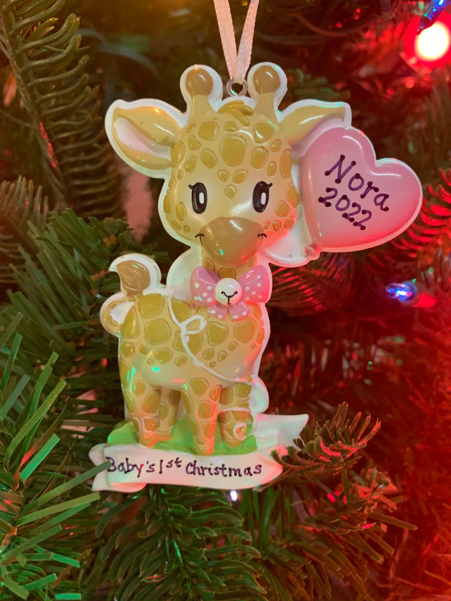 Giraffe Pink Balloon Personalized Christmas Ornament OR2236-F