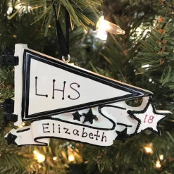 Glittered Black Sports Pennant Personalized Christmas Ornament OR1558-BK