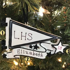 Glittered Black Sports Pennant Personalized Christmas Ornament OR1558-BK