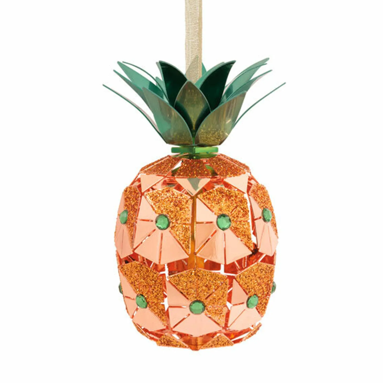 Hallmark 4" Copper And Green Faceted Pineapple Christmas Ornament 1HDL2146