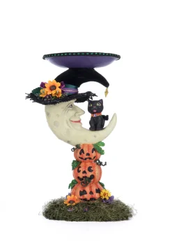 Katherine's Collection 17" Glow In The Dark Jacks And Cats Moon Halloween Pillar Candle Holder 28-428196