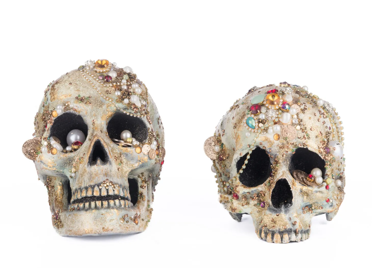 Katherine's Collection 8.5" Tabletop Jewel Encrusted Skull Figures Set Of 2 Halloween Decoration 28-428214