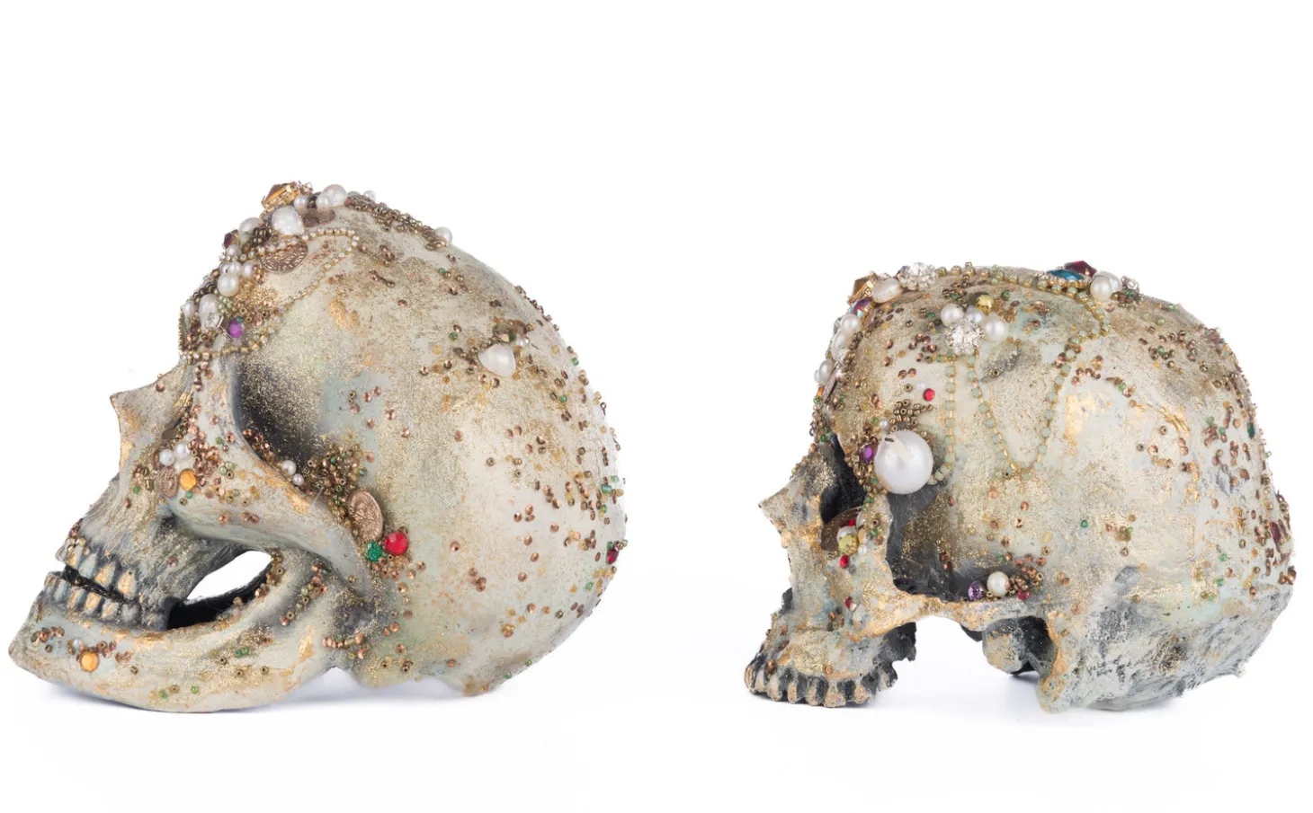 Katherine's Collection 8.5" Tabletop Jewel Encrusted Skull Figures Set Of 2 Halloween Decoration 28-428214