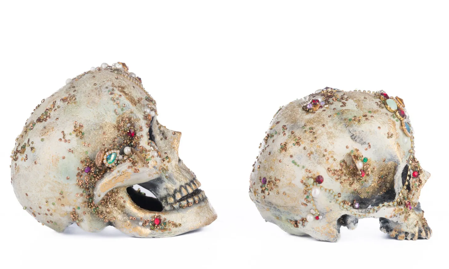 Katherine's Collection 8.5" Tabletop Jewel Encrusted Skull Figures Set Of 2 Halloween Decoration 28-428214
