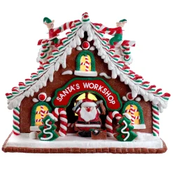 Kurt Adler 10.5" Battery Operated Lighted Santa's Workshop Gingerbread Christmas House GBJ0039