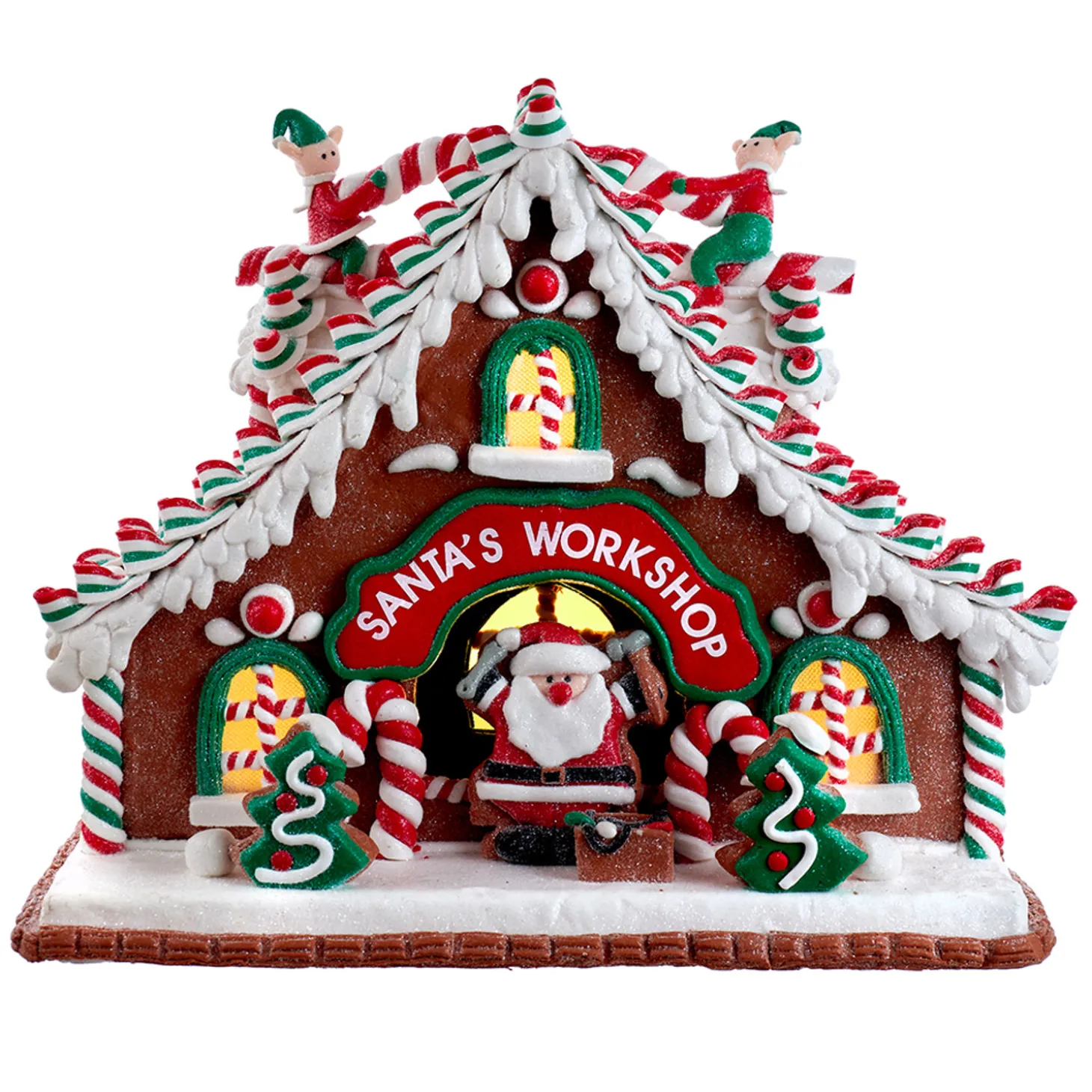 Kurt Adler 10.5" Battery Operated Lighted Santa's Workshop Gingerbread Christmas House GBJ0039