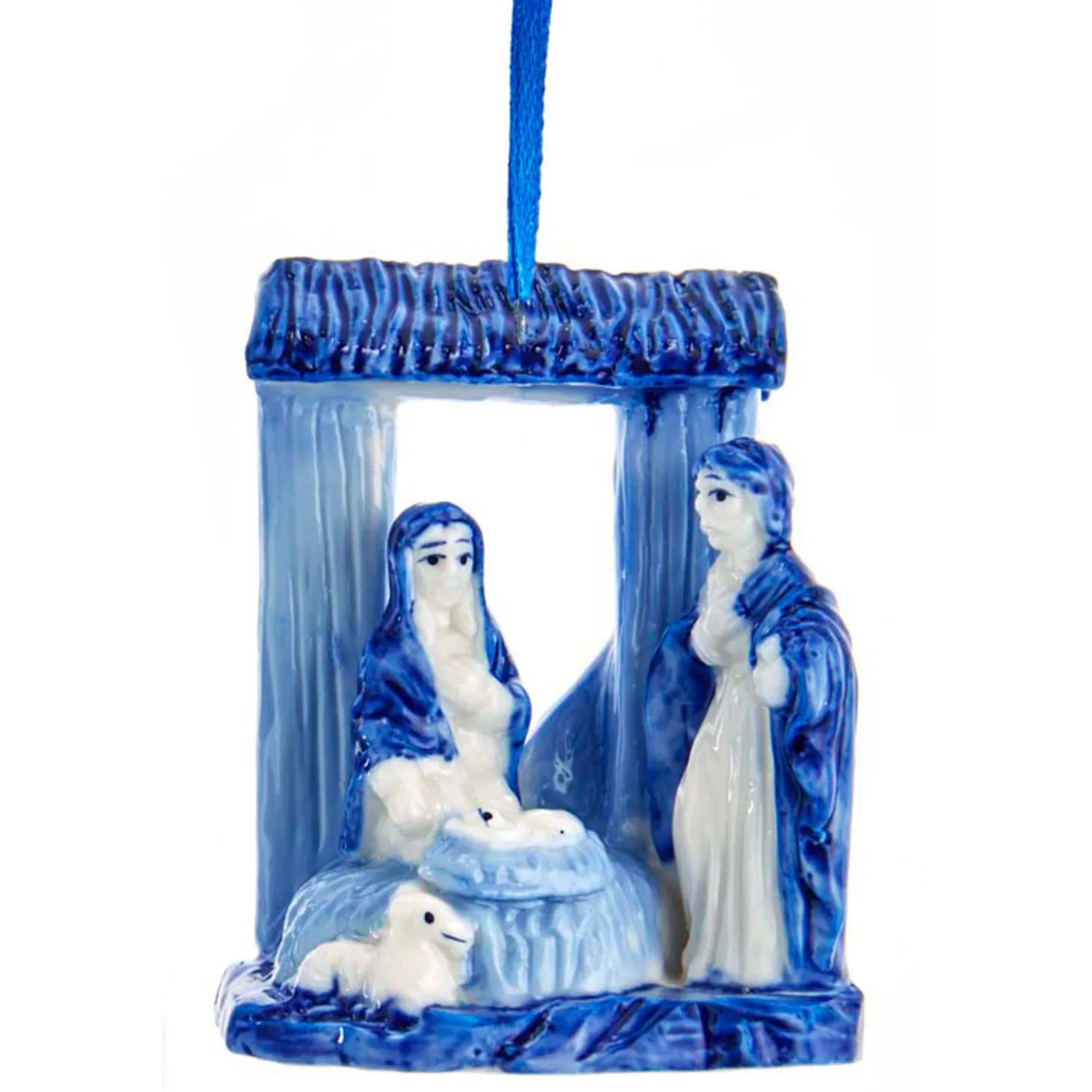 Kurt Adler 3" Blue Delft Porcelain Manger Christmas Ornament J7428