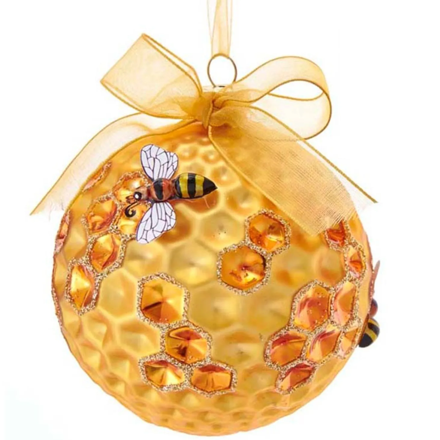 Kurt Adler 3.5" Gold Faceted Honeycomb Bee Glass Christmas Ornament T2702