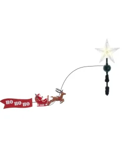Kurt Adler 19.7" Lighted LED Star With Rotating Santa And Sleigh Christmas Tree Topper AD3001