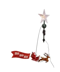 Kurt Adler 19.7" Lighted LED Star With Rotating Santa And Sleigh Christmas Tree Topper AD3001