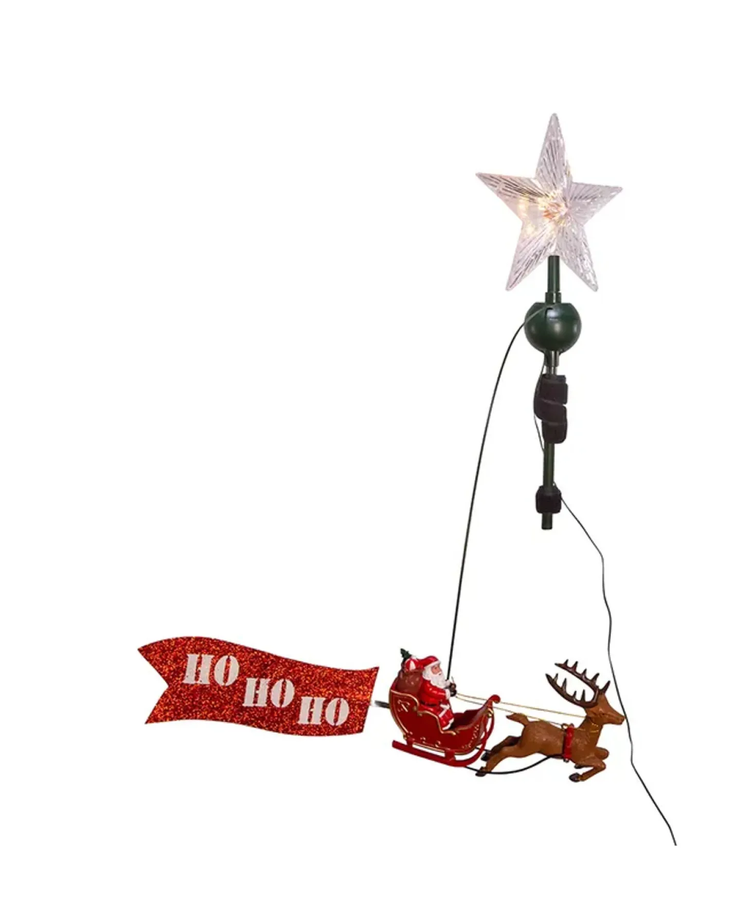 Kurt Adler 19.7" Lighted LED Star With Rotating Santa And Sleigh Christmas Tree Topper AD3001
