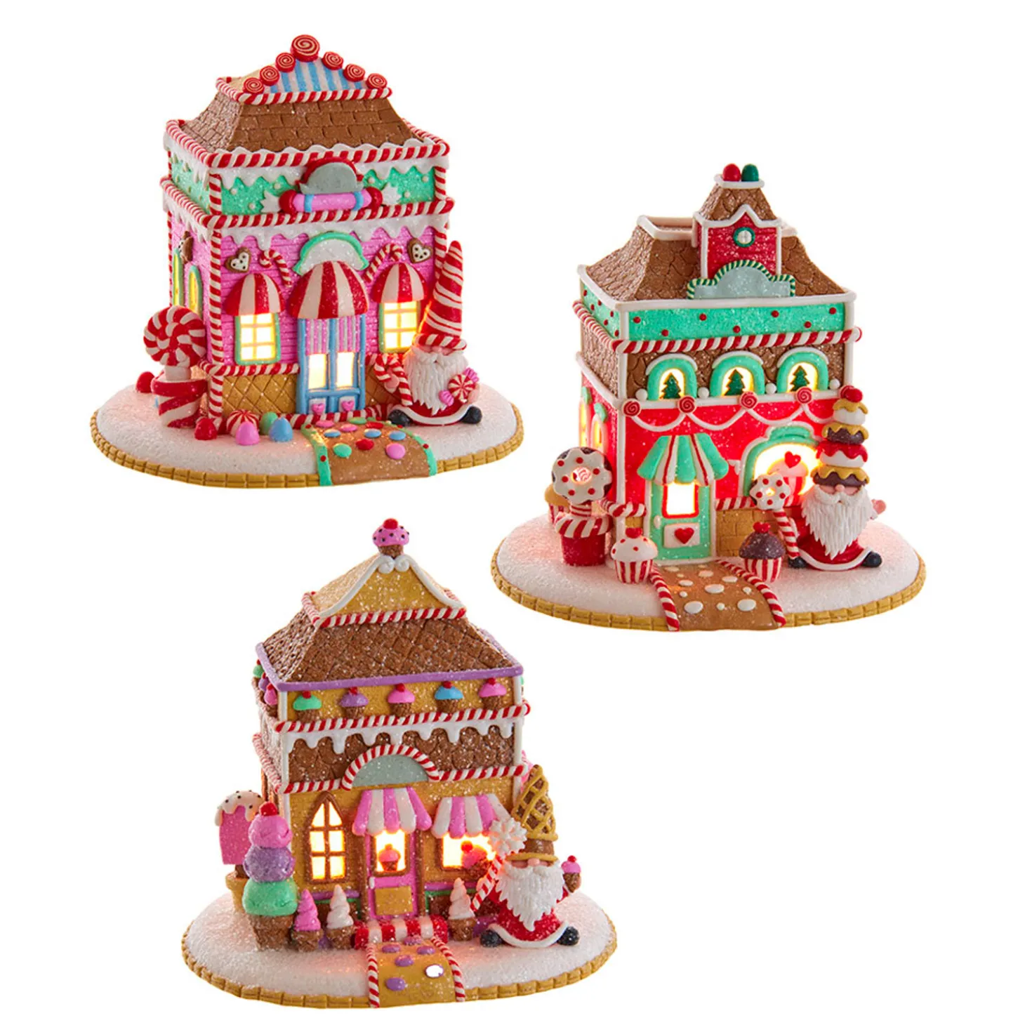 Kurt Adler 7.5" Light-Up Sugar Plum Shops Christmas Houses GBJ0028