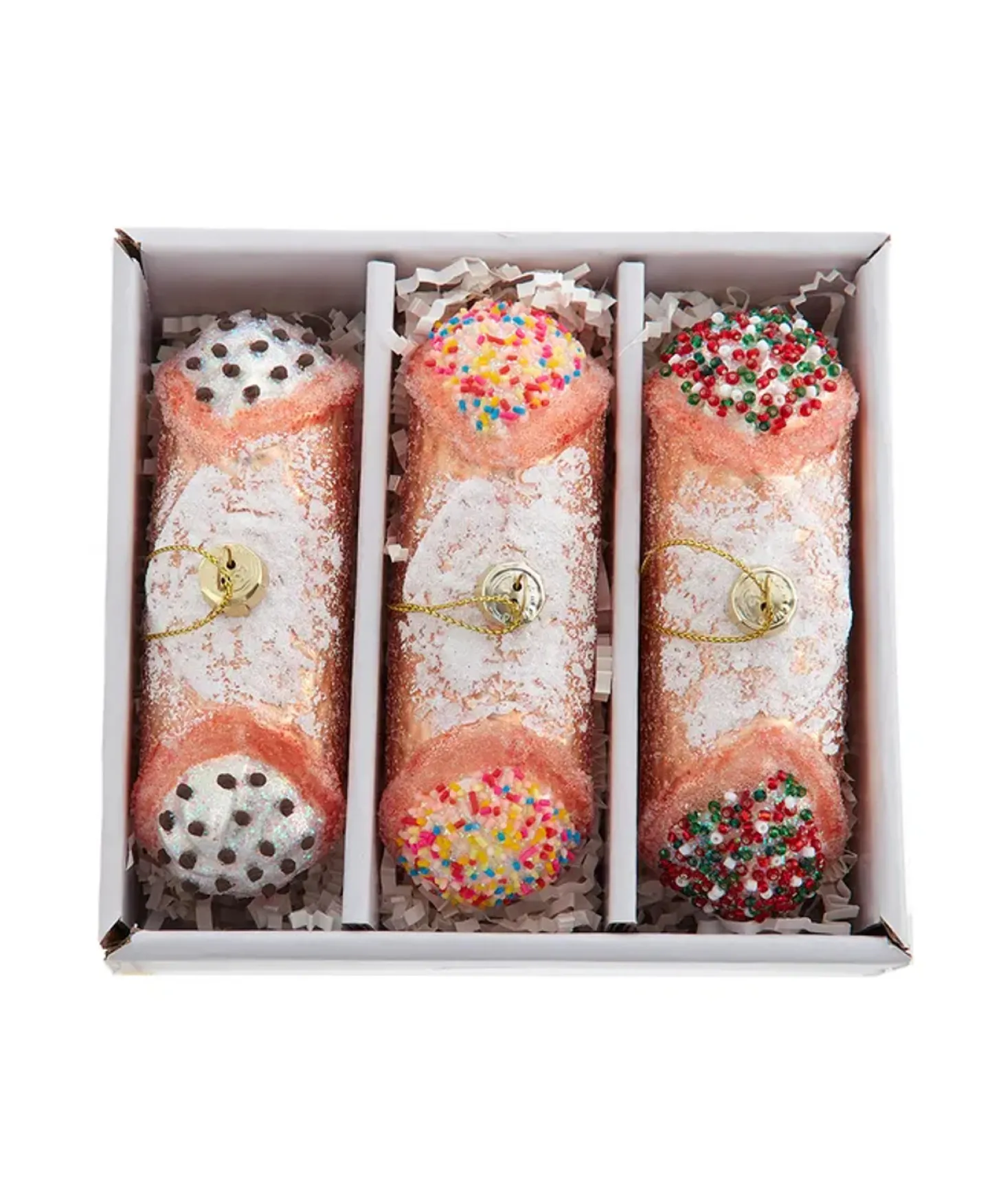 Kurt Adler 4.75" Noble Gems Cannoli Glass Christmas Ornaments Set Of 3 NBX0136