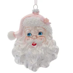Kurt Adler 6" Pink And Silver Santa Head Glass Christmas Ornament T2802