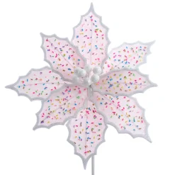 Kurt Adler 14" Pink Frosted Poinsettia Christmas Tree Pick C0293