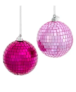 Kurt Adler 3.15" Pink Glass Mirrored Disco Ball Christmas Ornaments Set Of 2 D4575