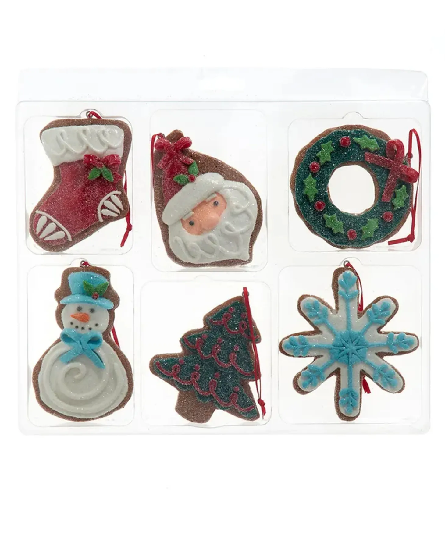 Kurt Adler 3.5" Set Of 6 Christmas Cookie Shape Ornaments D4533