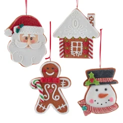 Kurt Adler 4.85" Set Of 4 Claydough Cookie Christmas Ornament D4156