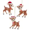 Kurt Adler 3.5" Set Of 3 Deer With Christmas Hat Ornaments TD1765