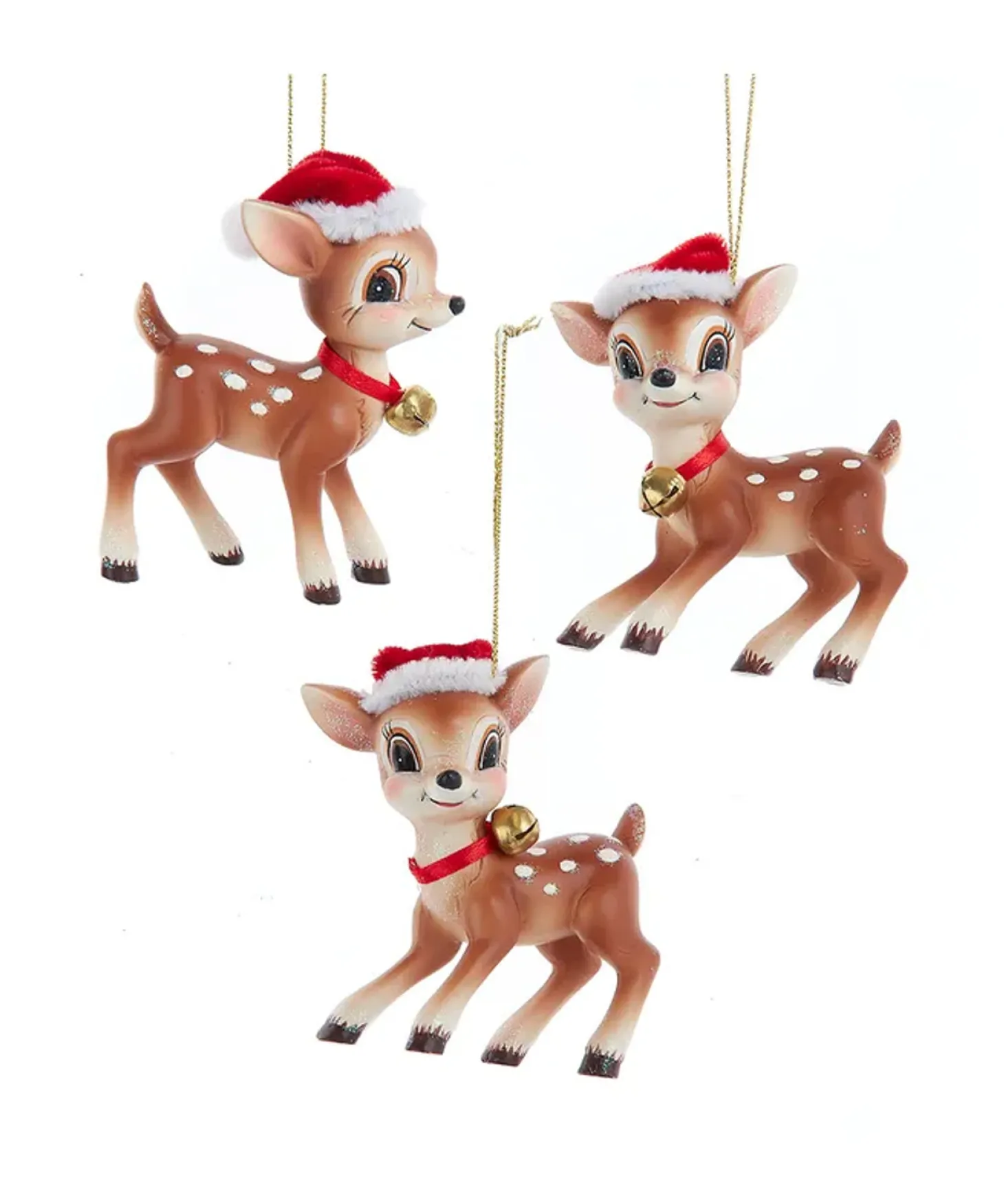Kurt Adler 3.5" Set Of 3 Deer With Christmas Hat Ornaments TD1765