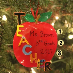 Kurt Adler 5" Teacher's Apple Personalized Christmas Ornament C6559