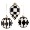 Kurt Adler Black And White Harlequin Ball And Finial Glass Christmas Ornament T3145