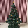 Large Flat Ceramic Lighted Window Or Mantel Christmas Tree 19"