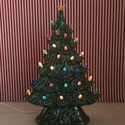 Large Flat Ceramic Lighted Window Or Mantel Christmas Tree 19
