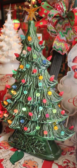Large Flat Ceramic Lighted Window Or Mantel Christmas Tree 19
