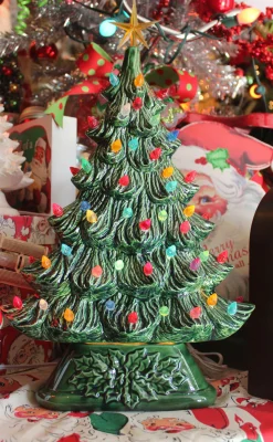 Large Flat Ceramic Lighted Window Or Mantel Christmas Tree 19