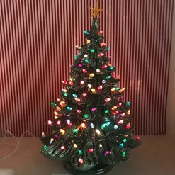Large Lighted Green Ceramic Christmas Tree 23"