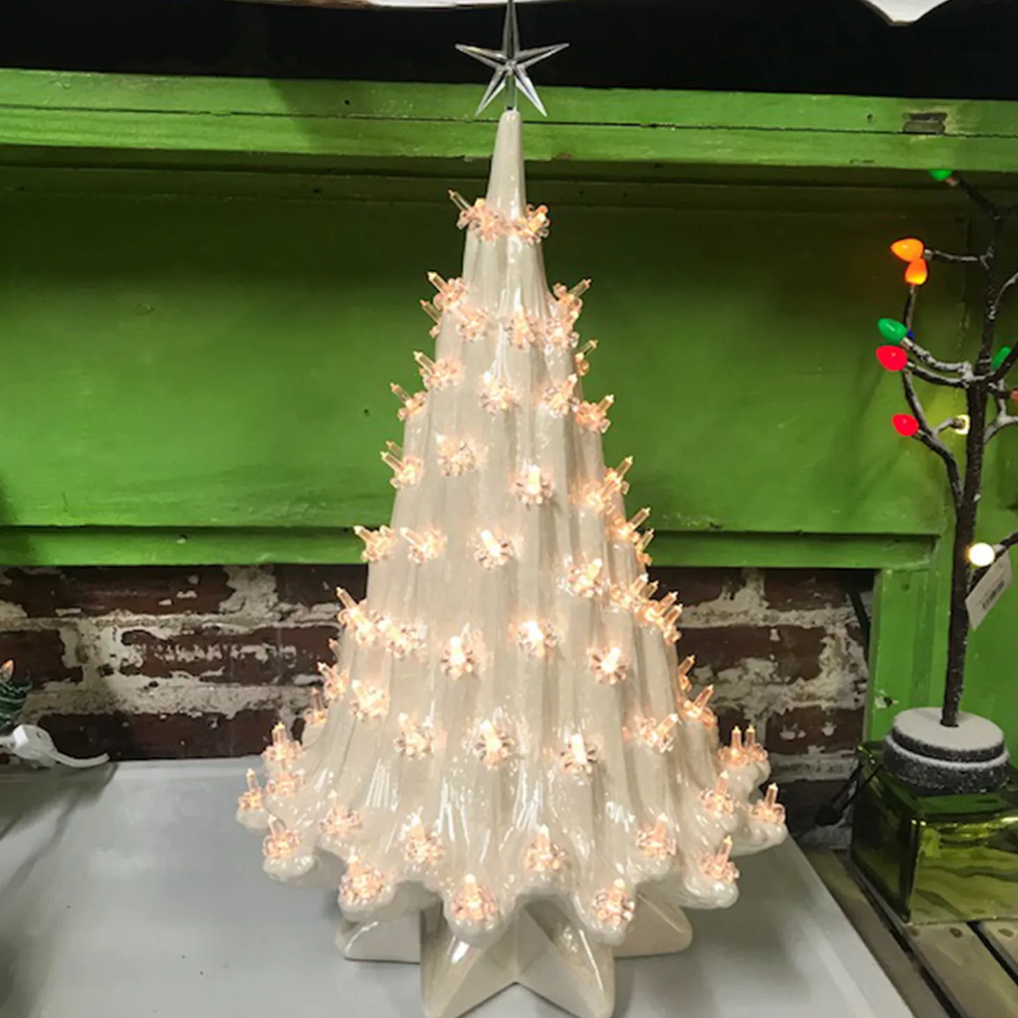Large Lighted White Ceramic Ice Christmas Tree 23"