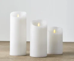 Liown 3.5" X 5", 7", Or 9" Moving Flame White Unscented Pillar Battery Candle