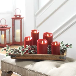 Liown 3.5" X 5", 7", Or 9" Moving Flame Burgundy Red-Cinnamon Scented Pillar Battery Candle