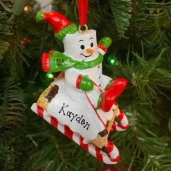 Marshmallow Child On Sled Personalized Christmas Ornament MM20018