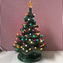 Medium Lighted Green Ceramic Christmas Tree 17"