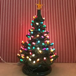 Medium Lighted Green Ceramic Christmas Tree 17"