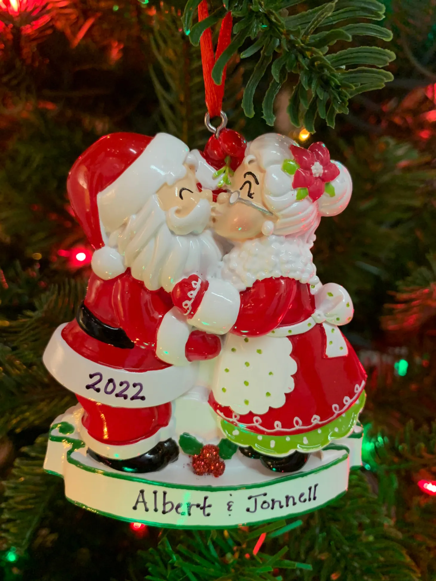 Mr. And Mrs. Claus Kissing Personalized Christmas Ornament OR2391