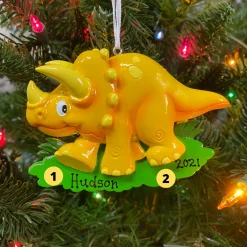 Orange Triceratops Dinosaur Personalized Christmas Ornament OR816-C