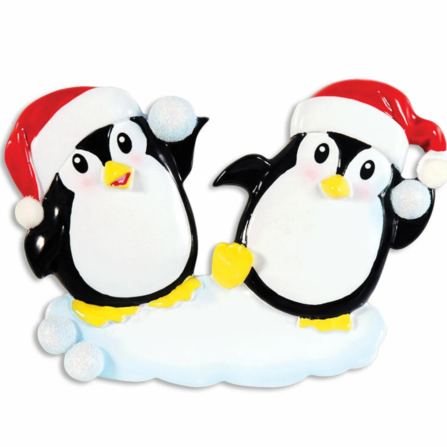 Penguin Couple Throwing Snowballs Personalized Christmas Ornament OR1318