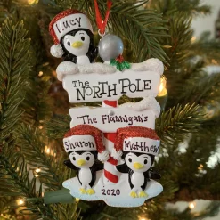 Penguin Family Of 3 At The North Pole Personalized Christmas Ornament OR1739-3