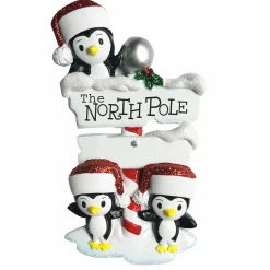 Penguin Family Of 3 At The North Pole Personalized Christmas Ornament OR1739-3