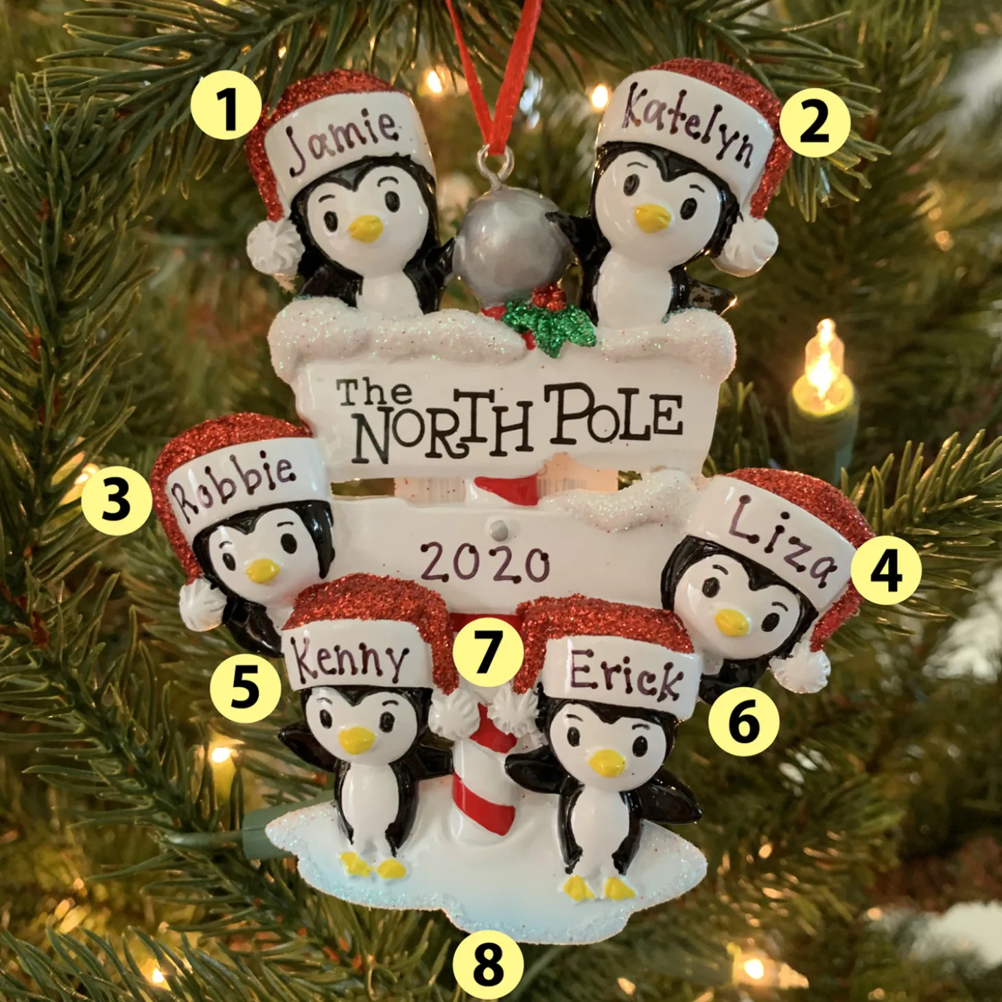 Penguin Family Of 6 At The North Pole Personalized Christmas Ornament OR1739-6