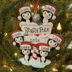Penguin Family Of 6 At The North Pole Personalized Christmas Ornament OR1739-6